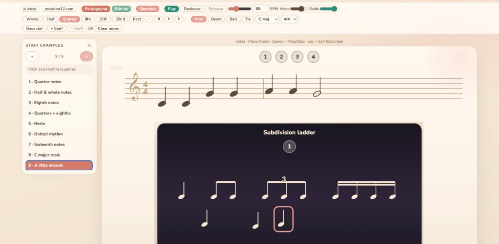 Notation 12 Lite staff and rhythm practice