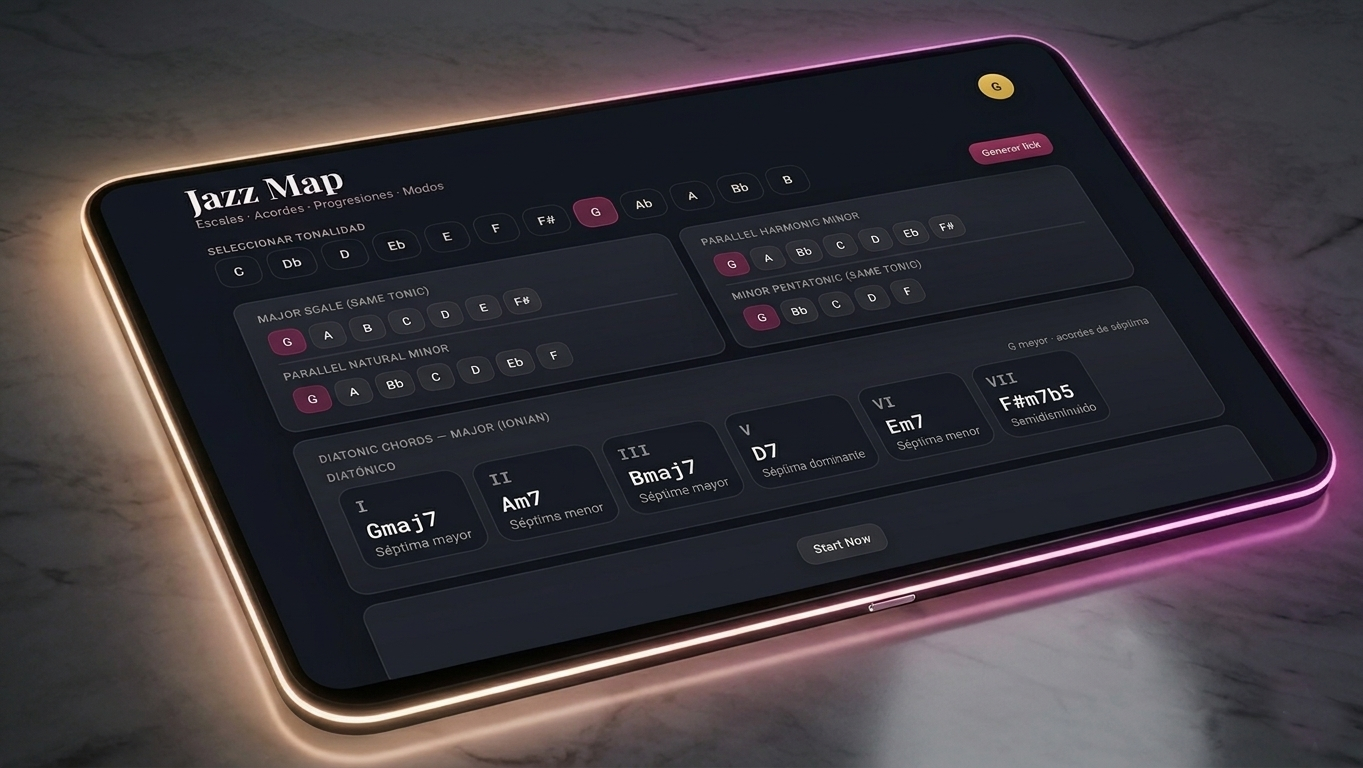 Jazz Map — app interactiva de escalas, acordes y progresiones jazz